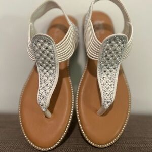 Jessica Cline Elegant White Sandals with Rhinestone Detailing
